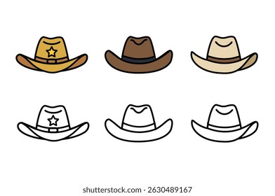 Cowboy hats set. Flat and line  vector illustration. Cowboy Western and Wild West concept