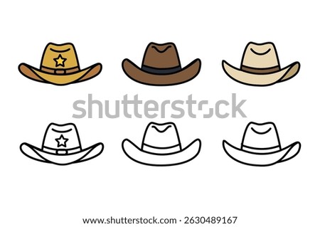 Cowboy hats set. Flat and line  vector illustration. Cowboy Western and Wild West concept