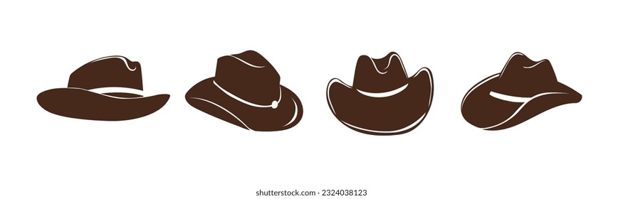 Cowboy hats set. Western retro headdress of american rancher and vintage sheriffs for rodeo in wild vector west style