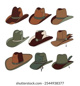 Cowboy hats. Vector set of colorful elements. 