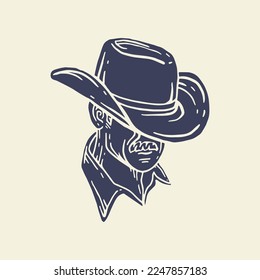 cowboy head handdrawn vintage illustration vector for tshirt design ,merch design ,vintage logo etc