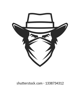 Cowboy head in hat and bandana - cut out vector icon