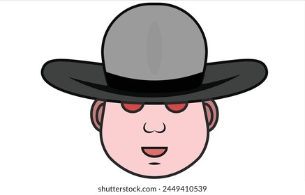 Cowboy head in a hat with red eyes