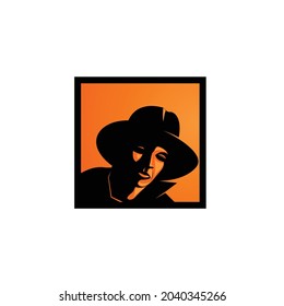 Cowboy head logo design inspiration with orange background