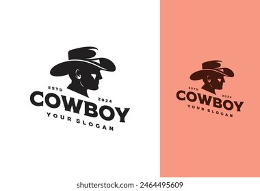 Ilustración vectorial con logotipo de cabeza de vaquero en estilo vintage