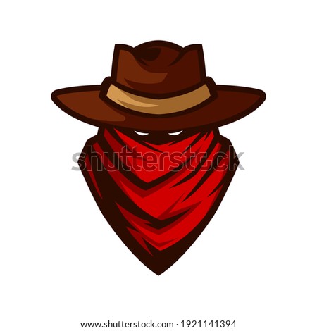Cowboy Head with Red Scarf and Hat Vector Mascot