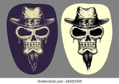 Cowboy head skull in dark and inverted color isolated 