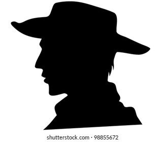 cowboy head vector illustration - black outline over white