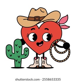 Cowboy Heart with Cactus and Lasso Illustration