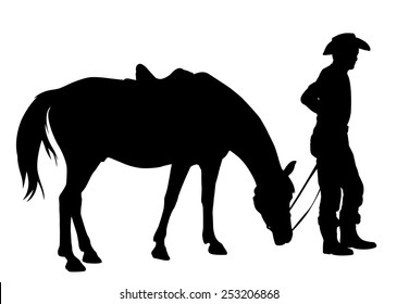 cowboy with his horse silhouette