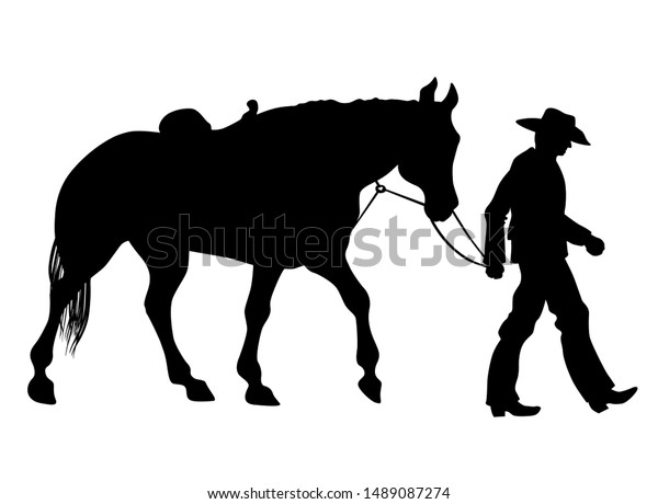 Cowboy His Horse Walk Side By Stock Vector (Royalty Free) 1489087274 ...