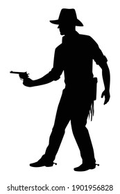 Cowboy with his weapon silhouette vector on white background