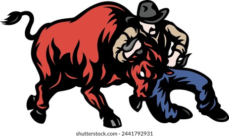 The Cowboy Holding the Bull in a Headlock