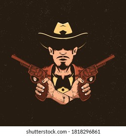 cowboy holding two guns, suitable for t-shirt design printing.