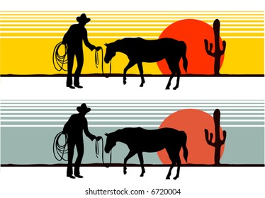 cowboy and hors silhouettes, different colors combination