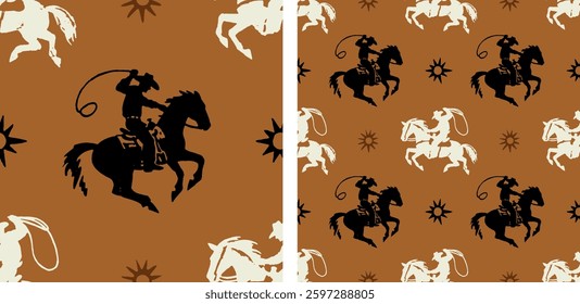 Cowboy Horse Brown Western Wild West Seamless Pattern Vector Illustration