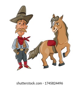 Cowboy with a horse cartoon