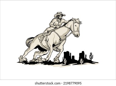 cowboy with a horse in desert vector illustration for T shirt