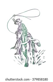 Cowboy and horse. Hand drawing illustration.