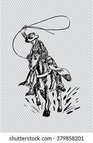 Cowboy and horse. Hand drawing illustration.