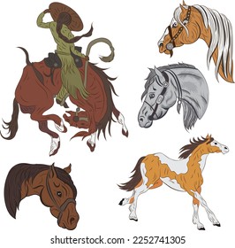 Cowboy, horse head vector set