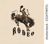 cowboy up with horse illustration. rodeo wild west western artwork. western cowboy artwork for fashion or any design uses.