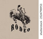 cowboy up with horse illustration. rodeo wild west western artwork. western cowboy artwork for fashion or any design uses.