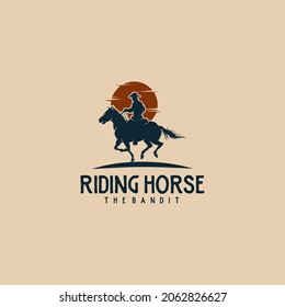 Cowboy horse rider silhouette vintage emblem
