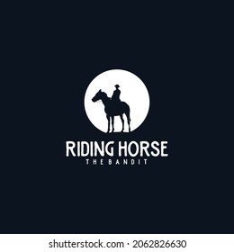 Cowboy horse rider silhouette vintage emblem