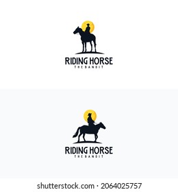 Cowboy horse rider silhouette vintage emblem