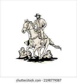 cowboy horse riding illustration, vector art work