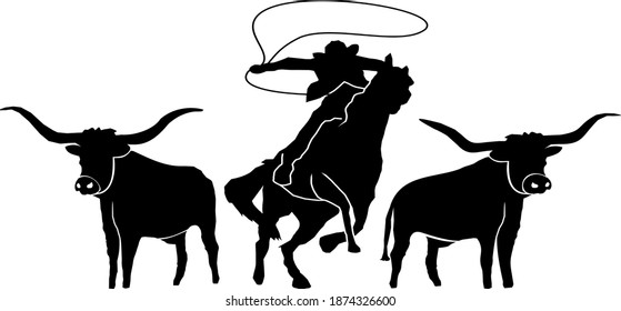 Cowboy horse riding silhouette vector
