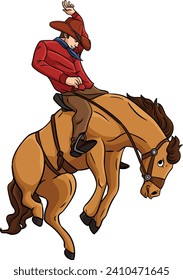 Cowboy Horse Rodeo Cartoon Colored Clipart 