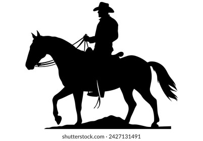 Siluetas de vaqueros y caballos , Vaqueros montando a caballo, Jinetes a caballo
