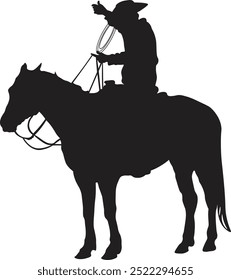 Cowboy with Horse Silhouette on White Background. Vector Graphic Design