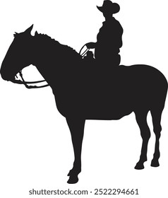 Cowboy with Horse Silhouette on White Background. Vector Graphic Design