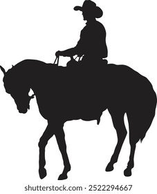 Cowboy with Horse Silhouette on White Background. Vector Graphic Design