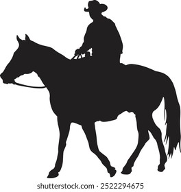 Cowboy com Silhueta de Cavalo no Fundo Branco. Design gráfico vetorial