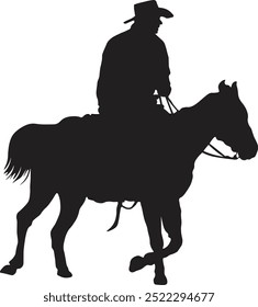 Cowboy with Horse Silhouette on White Background. Vector Graphic Design