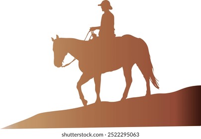 Cowboy with Horse Silhouette. Vector Illustration in Gradient Color Design