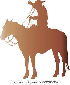 Cowboy with Horse Silhouette. Vector Illustration in Gradient Color Design