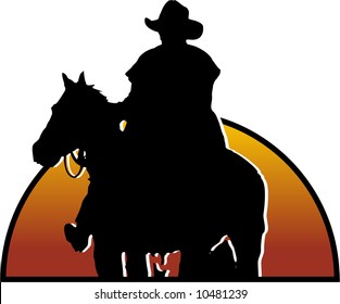 Cowboy, horse, and sunset