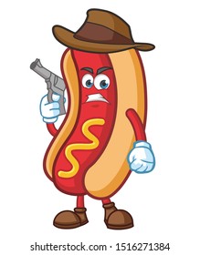 cowboy hotdog cartoon mascot character design vector
