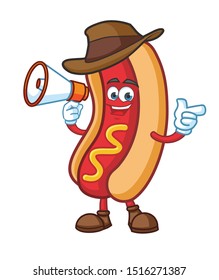 cowboy hotdog cartoon mascot character design vector