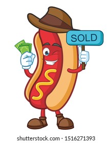 cowboy hotdog cartoon mascot character design vector