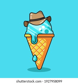 Cowboy ice cream cartoon vector icon illustration
