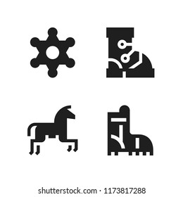 cowboy icon. 4 cowboy vector icons set. horseriding, boot and sheriff icons for web and design about cowboy theme