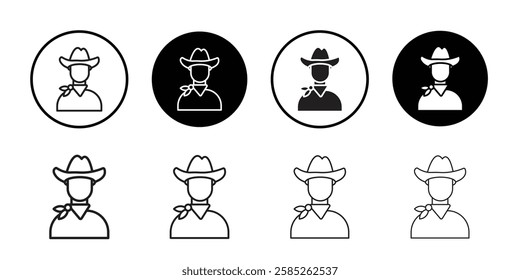 Cowboy icon Black line art vector logo set