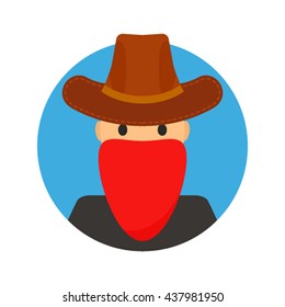 cowboy icon in cartoon style. Funny cowboy flat vector illustration