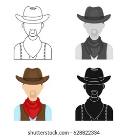 Cowboy icon in cartoon style isolated on white background. Rodeo symbol stock vector illustration.